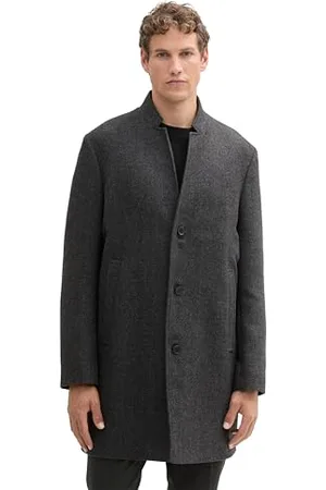TOM TAILOR Herren 1042405 3-Knopf Wollmantel mit Stehkragen, 32525-Grey Big Herringbone Optic, M