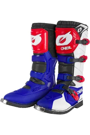 Oneal | Motocross-Stiefel | Enduro Motorrad | Komfort durch Air-Mesh-Innenleben, vier Verschlussschnallen, hochwertiges Synthetik-Material | Boots Rider Pro | Erwachsene | Weiß Rot Blau | Größe 43