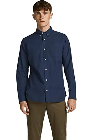 JACK & JONES Herren Freizeit Hemd JPRBROOK Oxford Slim Fit Weiss Blau XS-XXL, Größe:M, Farbe: Slim FIT 12192150