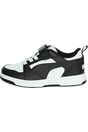 PUMA Unisex Kinder Rebound V6 Lo Ac+ Ps Sneaker, White Black, 32 EU