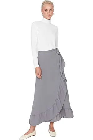 Trendyol Damen Damen Design Midi Wickelschnitt Normal Webstoff Skirt, Grau, 36 EU