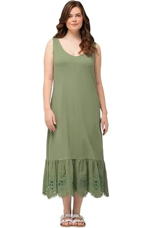 Ulla Popken Damen, große Größen, Jersey Strap Dress with Embroidery Anglaise