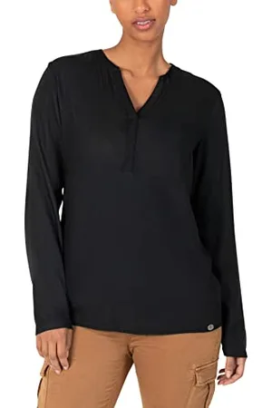 Timezone Damen Tape Henley Blouse Bluse, Black, L