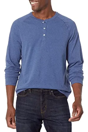 Amazon Herren Henley-Shirt mit langen Ärmeln und normaler Passform (erhältlich in Übergrößen), , M
