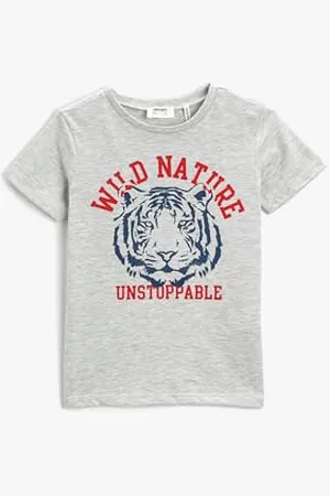 Koton Boys Tiger Printed Short Sleeve T-Shirt Crew Neck