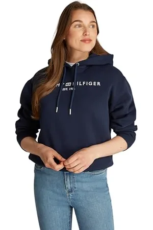 Tommy Hilfiger Damen Hoodie mit Logo, Blau (Dark Night Navy), L