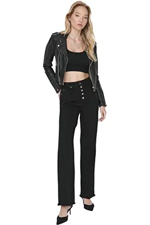 Trendyol Damen Herren Basic Hoher Bund Weites Bein der 90er Jeans, , 42 EU
