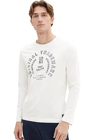 TOM TAILOR Herren Basic Langarmshirt mit Schrift-Print, , XXL