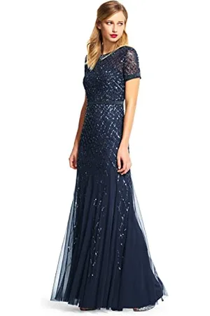Adrianna Papell Damen Short-Sleeve Beaded Mesh Gown Kleid, , 34