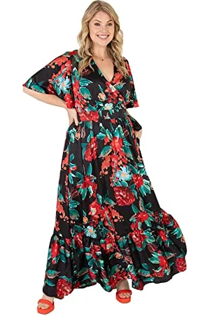 Lovedrobe Damen Maxikleid Für V-Ausschnitt, Kurzärmelig, Flattern, Tropische Rüschen Mit Den Sommer Kleid, , 54 EU