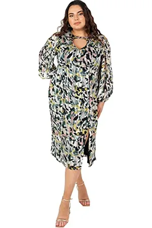Lovedrobe Damen Womens Plus Size Summer Ladies Keyhole Neckline Shimmery Slit Split Long Sleeve A Dress, , 54 EU