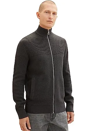 TOM TAILOR Herren 1038317 Moderne Strick-Jacke im Struktur-Mix, 10617-Black Grey Melange, M