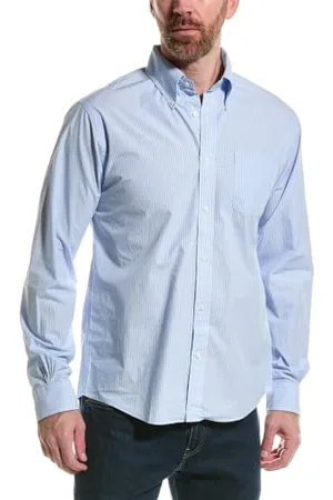 Brooks Brothers Herren Friday Popeline Langarm-Sportshirt, gestreift Hemd mit Button-Down-Kragen, , L