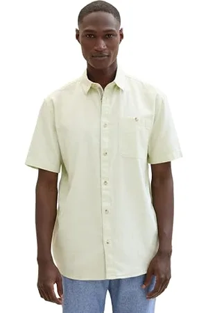 TOM TAILOR Herren Regular Fit Hemd mit Struktur, green herringbone structure, M