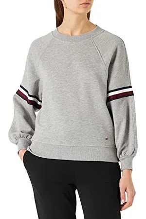 Tommy Hilfiger Damen Sweatshirt ohne Kapuze, Grau (Light Grey Heather), XL