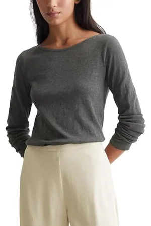 Marc O’ Polo Marc OߴPolo Damen Langarmshirt aus Bio-Baumwolle mit U-Boot-Ausschnitt, Grau (Deep Grey Melange), XXS