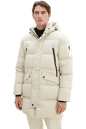 TOM TAILOR Herren 1037357 Recycled Down Puffer-Parka mit Abnehmbarer Kapuze, 26199-beige Alfalfa, L