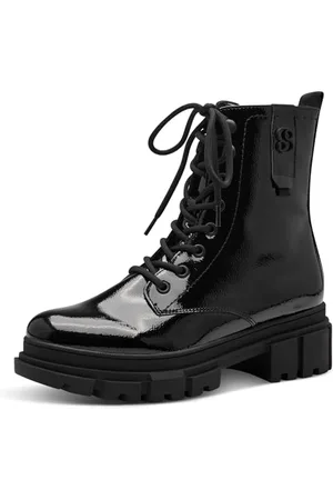 QS by s.Oliver Damen Stiefeletten ohne Absatz zum Schnüren Vegan, Schwarz , 40 EU