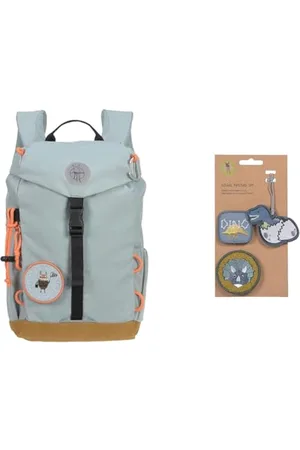 LÄSSIG Kinderrucksack Kindergartenrucksack Wanderrucksack wasserabweisend & Anhänger und Patches Set (3 STK.) mit Druckknopf/School Patches Set Jurassic