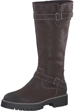QS by s.Oliver Damen Hohe Stiefel ohne Absatz Kniehoch Blockabsatz Vegan Braun (Dark Brown), 36