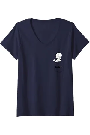 Casper Damen The Friendly Ghost Out Of Pocket T-Shirt mit V-Ausschnitt
