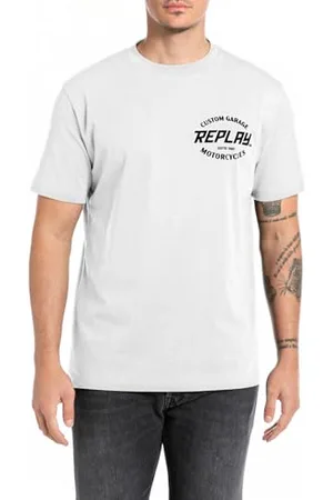 Replay Herren T-Shirt Kurzarm mit Logo-Print, Weiß (Natural White 011), XS