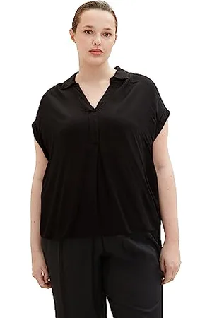 TOM TAILOR Damen 1037305 Plussize Bluse mit Crinkle-Struktur, 14482-Deep Black, 46
