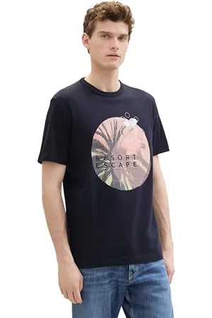 TOM TAILOR Herren Basic T-Shirt mit Fotoprint, sky captain blue, XXL