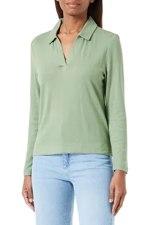 QS by s.Oliver Damen Langarmshirt mit Polokragen Green, 38