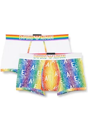 Emporio Armani Herren Stretch Cotton Rainbow Logo 2-Pack Trunks, , L (2er Pack)
