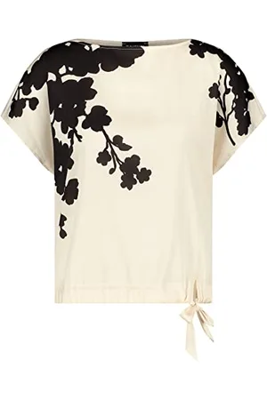 Taifun Damen Blusenshirt mit Satin-Front überschnittene Schultern, Kurzarm floral, Frontprint 40