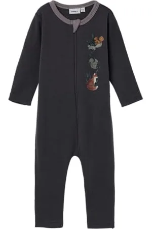 NAME IT Baby - Jungen Nbmwillit Wool Ls Suit Xxiii Schlafstampler, Moonbeam/ Aop, 62