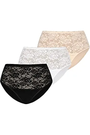 Teyli Damen Slip Taillenslip Baumwolle Hohe Taille mit Spitze 3er Pack Schwarz Weiß Beige XL