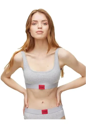 HUGO BOSS Damen Bralette RED Label Bralette aus Stretch-Baumwolle mit rotem Logo-Label Grau XXL