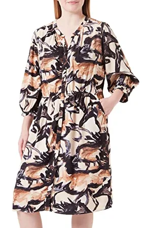 Gerry Weber Damen Gemustertes Blusenkleid mit Taillierung elastischer Ärmelsaum, Ballonärmel, 3/4 Arm Gemustert knieumspielend 38