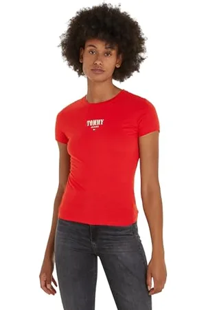 Tommy Hilfiger Damen T-Shirt Kurzarm Slim Rundhalsausschnitt, (Deep Crimson), XXS