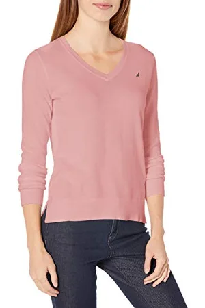 Nautica Damen Effortless J-Klasse Langarm 100% Baumwolle mit V-Ausschnitt Pullover, , Mittel