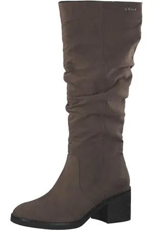 QS by s.Oliver Damen Hohe Stiefel mit Absatz Blockabsatz mit Reißverschluss Braun , 36