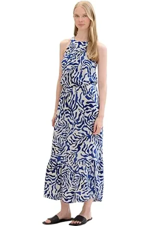 TOM TAILOR Damen gemustertes Maxikleid , white cut palmtree, 44