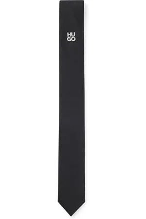HUGO BOSS Herren Tie cm 6 metal det. Krawatte aus Jacquard mit metallenem Stack-Logo-Akzent Schwarz001 Stck