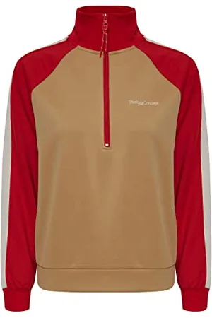 TheJoggConcept JCSIMA Damen Sweatshirt Pullover Sweater Troyer Half-Zip Stehkragen mit Reißverschluss Raglan-Ärmel mehrfarbigerColorblock Optik, Größe:XL, Farbe: