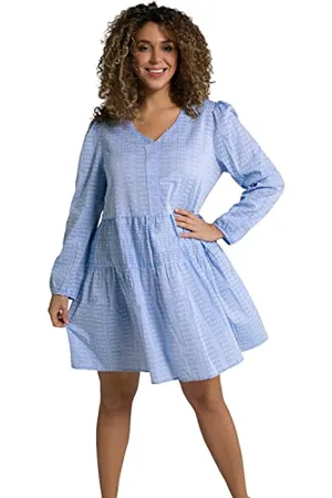 Ulla Popken Damen Stripes, A-line, V-neck, Long-sleeved Midi Dress Kleider, , 46-48 EU