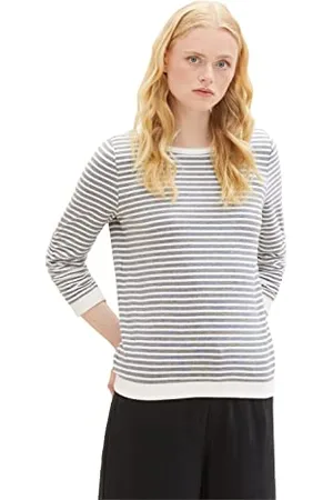 TOM TAILOR Damen Sweatshirt mit Raffarm & Streifenmuster, , M