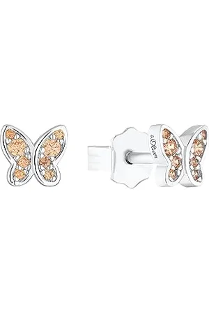 QS by s.Oliver Ohrstecker 925 Sterling Silber Mädchen Kinder Ohrschmuck, mit Zirkonia synth., 0,5 cm, Silber, Schmetterling, Kommt in Schmuck Geschenk Box, 2036819