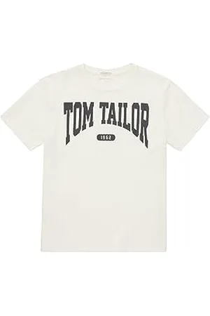 TOM TAILOR Jungen 1037515 T-Shirt mit Schriftzug, 12906-Wool White, 164