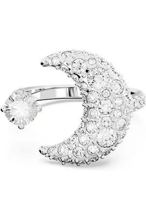 Swarovski Sublima Offener Ring, Weißer und Rhodinierter Damenring mit Mond-Motiv und Edlen Kristallen