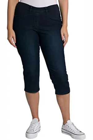 Ulla Popken Damen Capri, Streifen, Elastikbund Jeans, , 38W / 32L