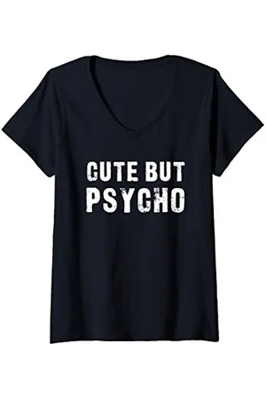 Cute But Psycho Damen Lustiges T-Shirt mit V-Ausschnitt