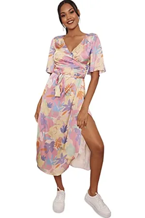 Chi Chi London Damen Wickelkleid mit Blumenmuster in Mehrfarbig Kleid für besondere Anlässe, , 36