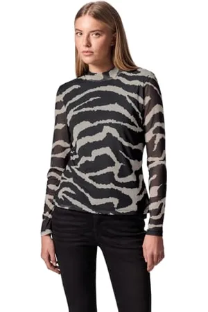 Street one Damen Shirt mit Mesh-Details, Turtleneck, Langarm, Grafisches Muster, Angenehmer